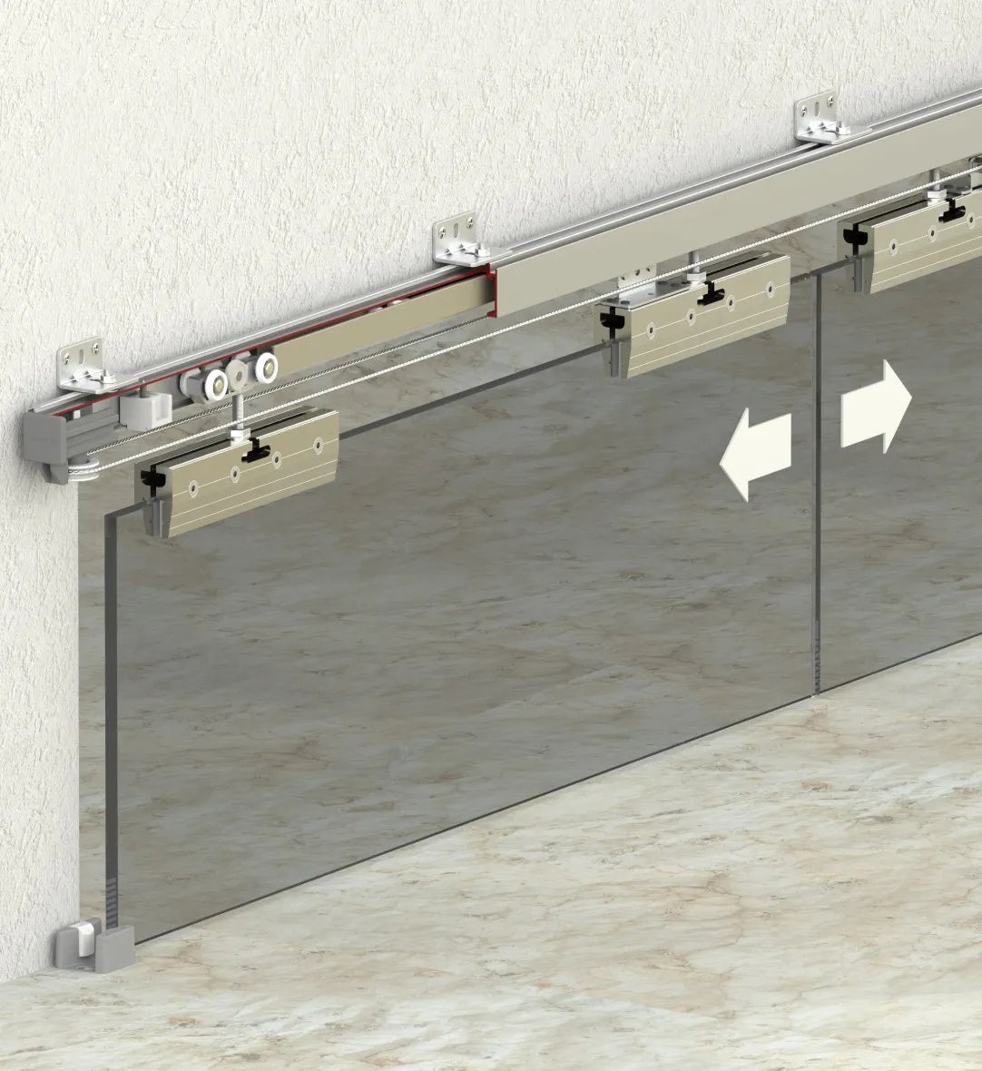 60 KG ADJUSTABLE FUNICULAR SLIDING GLASS DOOR SYSTEM - TWO WAY SOFT CLOSING