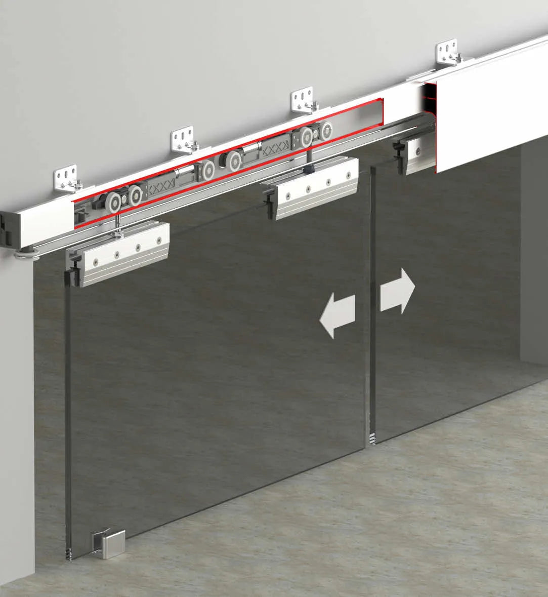 120 KG FUNICULAR SLIDING GLASS DOOR SYSTEM-HAS TWO SOFT